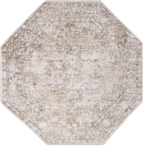 Ivory 5' 3 x 5' 3 Portland Octagon Area Rug 85% Polypropylene & 15% Polyester Vintage Distressed Traditional Carpet for Home Decor for Sale at Rug Engine