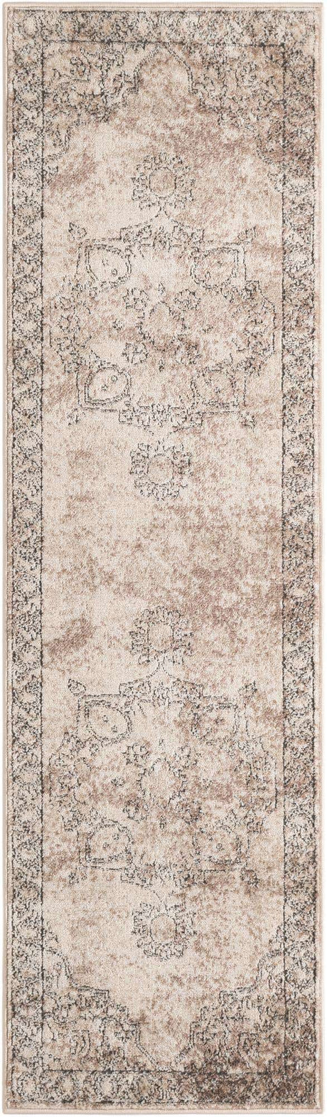 Ivory 2' x 7' 1 Portland Runner Area Rug 85% Polypropylene & 15% Polyester Vintage Distressed Traditional Carpet for Home Decor for Sale at Rug Engine