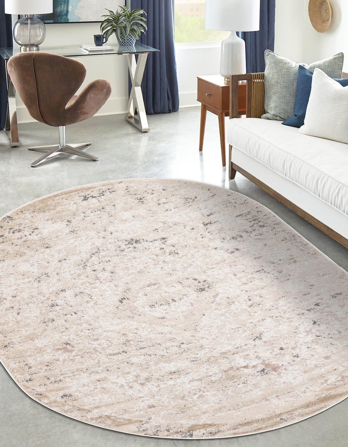 Beige 3' 1 x 5' 3 Portland Oval Area Rug 85% Polypropylene & 15% Polyester Vintage Distressed Traditional Carpet for Home Decor for Sale at Rug Engine