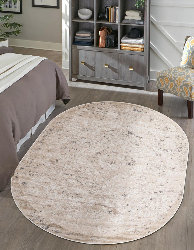 Beige 4' 1 x 6' 1 Portland Oval Area Rug 85% Polypropylene & 15% Polyester Vintage Distressed Traditional Carpet for Home Decor for Sale at Rug Engine