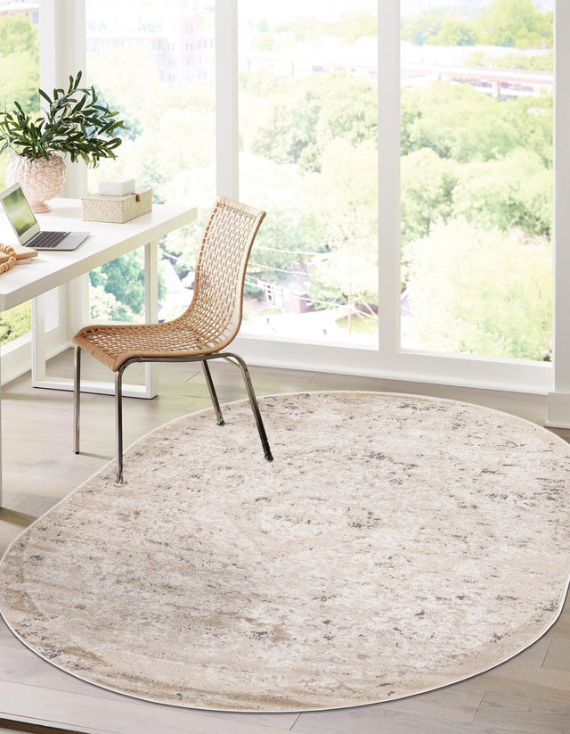 Beige 3' 1 x 5' 3 Portland Oval Area Rug 85% Polypropylene & 15% Polyester Vintage Distressed Traditional Carpet for Home Decor for Sale at Rug Engine