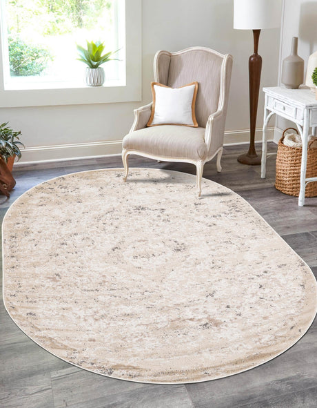 Beige 6' 1 x 9' Portland Oval Area Rug 85% Polypropylene & 15% Polyester Vintage Distressed Traditional Carpet for Home Decor for Sale at Rug Engine