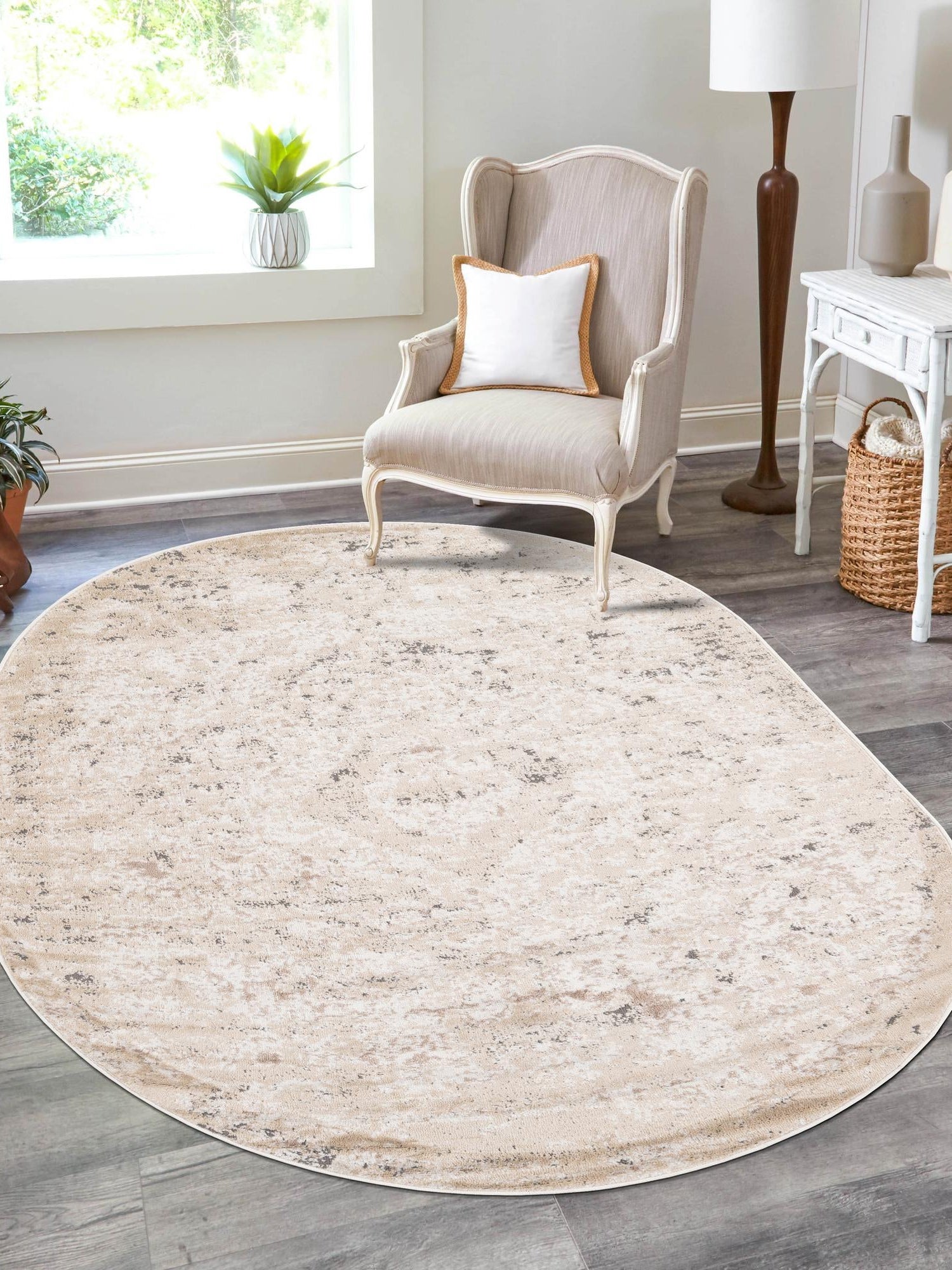 Beige 3' 1 x 5' 3 Portland Oval Area Rug 85% Polypropylene & 15% Polyester Vintage Distressed Traditional Carpet for Home Decor for Sale at Rug Engine