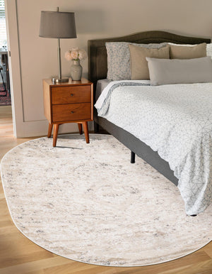 Beige 7' 10 x 10' Portland Oval Area Rug 85% Polypropylene & 15% Polyester Vintage Distressed Traditional Carpet for Home Decor for Sale at Rug Engine