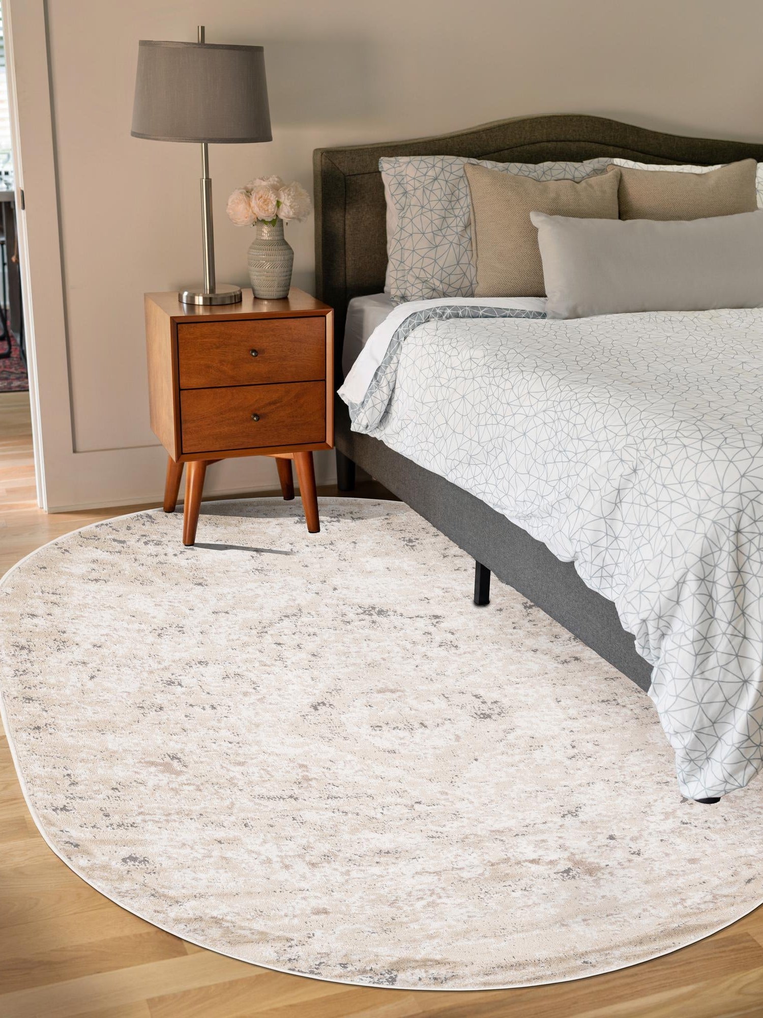 Beige 5' 3 x 8' Portland Oval Area Rug 85% Polypropylene & 15% Polyester Vintage Distressed Traditional Carpet for Home Decor for Sale at Rug Engine