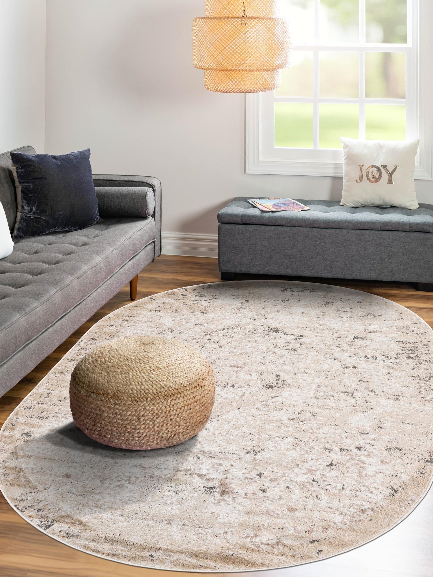 Beige 3' 1 x 5' 3 Portland Oval Area Rug 85% Polypropylene & 15% Polyester Vintage Distressed Traditional Carpet for Home Decor for Sale at Rug Engine