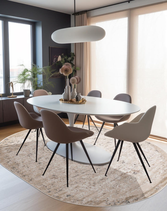 Beige 6' 1 x 9' Portland Oval Area Rug 85% Polypropylene & 15% Polyester Vintage Distressed Traditional Carpet for Home Decor for Sale at Rug Engine