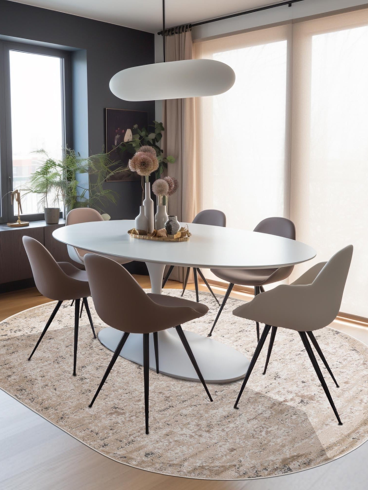 Beige 3' 1 x 5' 3 Portland Oval Area Rug 85% Polypropylene & 15% Polyester Vintage Distressed Traditional Carpet for Home Decor for Sale at Rug Engine