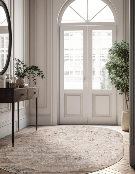 Beige 6' 1 x 9' Portland Oval Area Rug 85% Polypropylene & 15% Polyester Vintage Distressed Traditional Carpet for Home Decor for Sale at Rug Engine