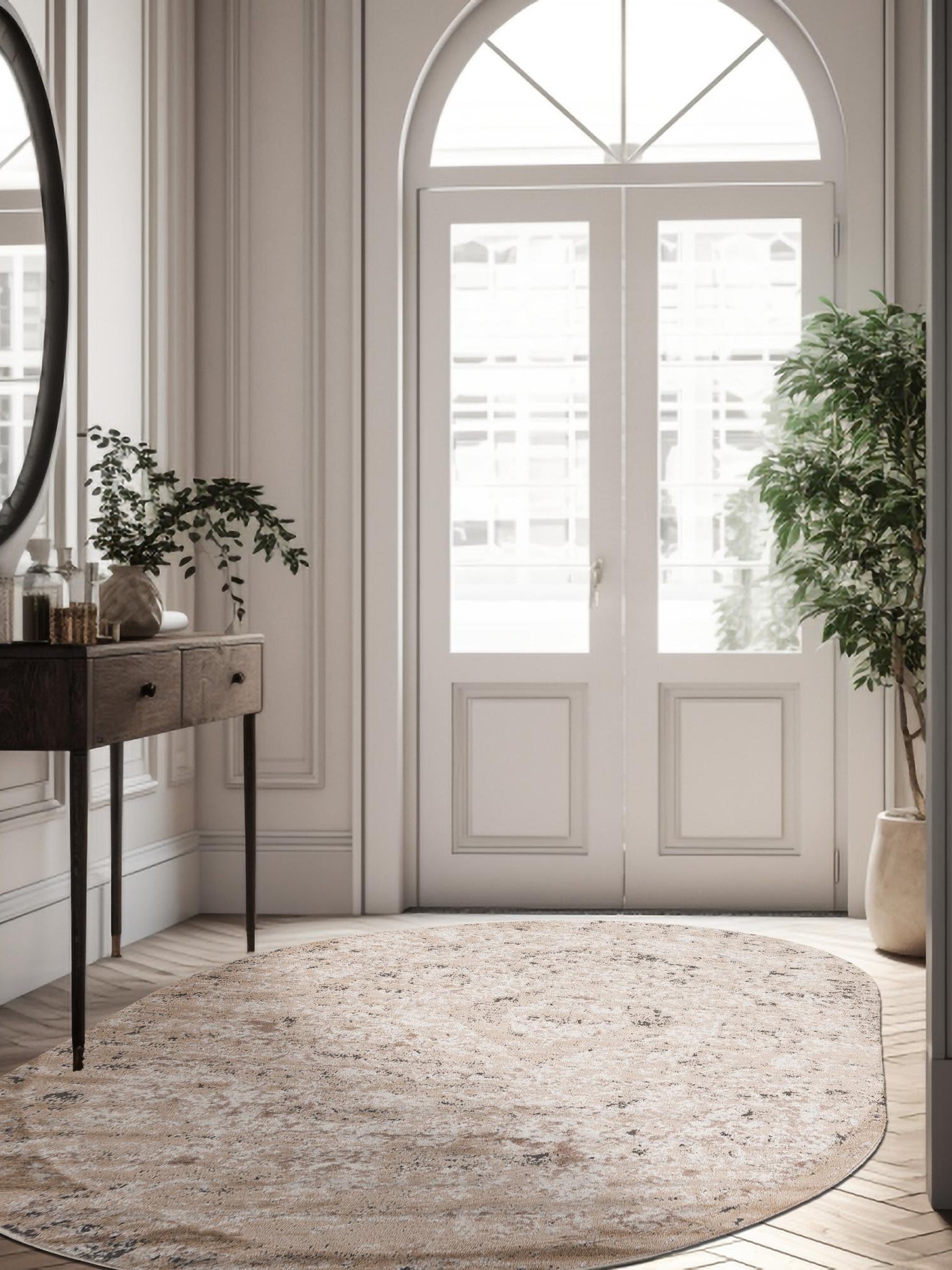 Beige 5' 3 x 8' Portland Oval Area Rug 85% Polypropylene & 15% Polyester Vintage Distressed Traditional Carpet for Home Decor for Sale at Rug Engine