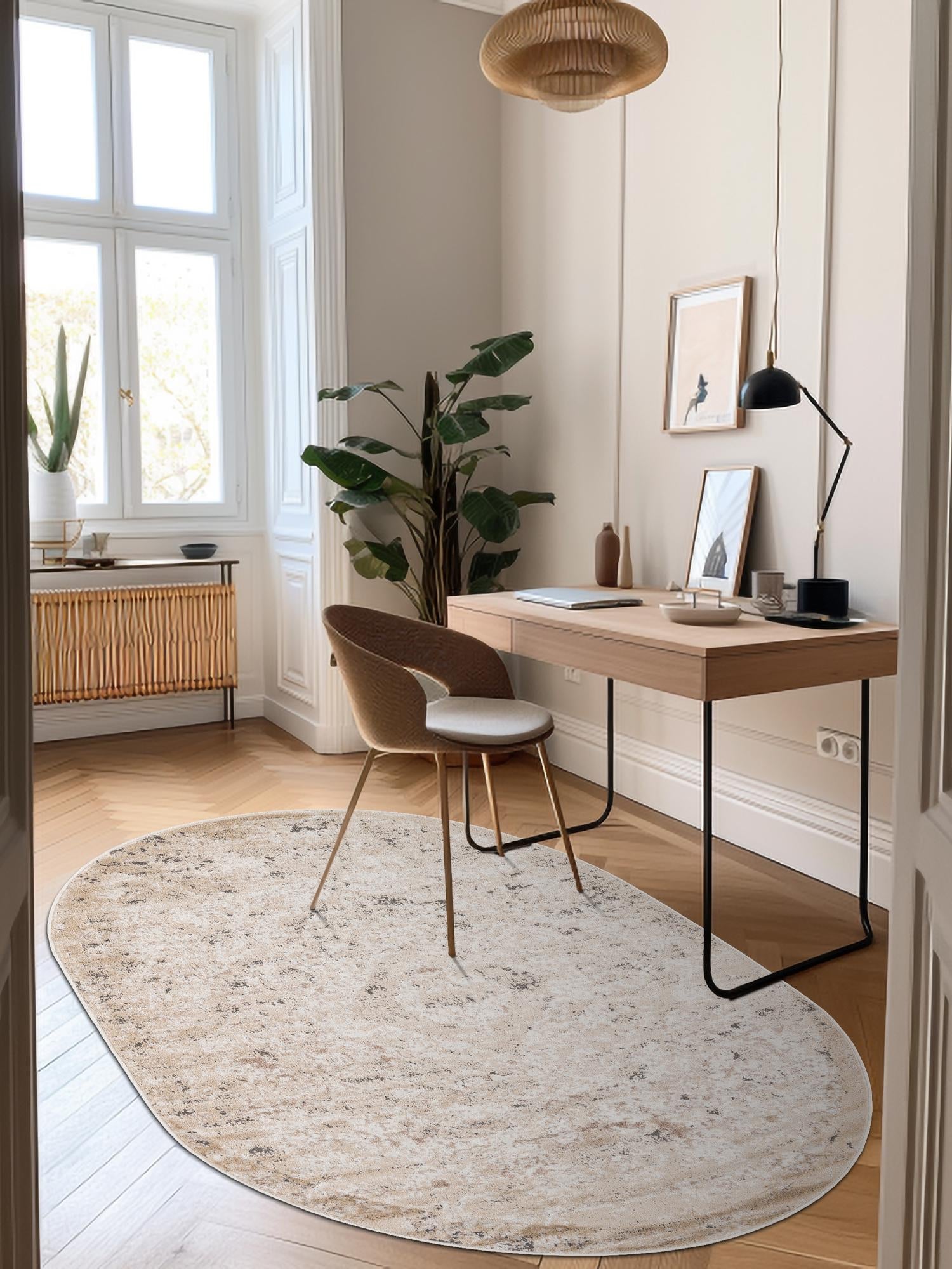 Beige 3' 1 x 5' 3 Portland Oval Area Rug 85% Polypropylene & 15% Polyester Vintage Distressed Traditional Carpet for Home Decor for Sale at Rug Engine