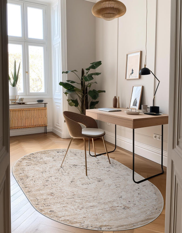 Beige 3' 1 x 5' 3 Portland Oval Area Rug 85% Polypropylene & 15% Polyester Vintage Distressed Traditional Carpet for Home Decor for Sale at Rug Engine