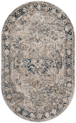 Gray 3' 1 x 5' 3 Portland Oval Area Rug 85% Polypropylene & 15% Polyester Vintage Distressed Traditional Carpet for Home Decor for Sale at Rug Engine