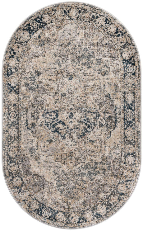 Gray 3' 1 x 5' 3 Portland Oval Area Rug 85% Polypropylene & 15% Polyester Vintage Distressed Traditional Carpet for Home Decor for Sale at Rug Engine