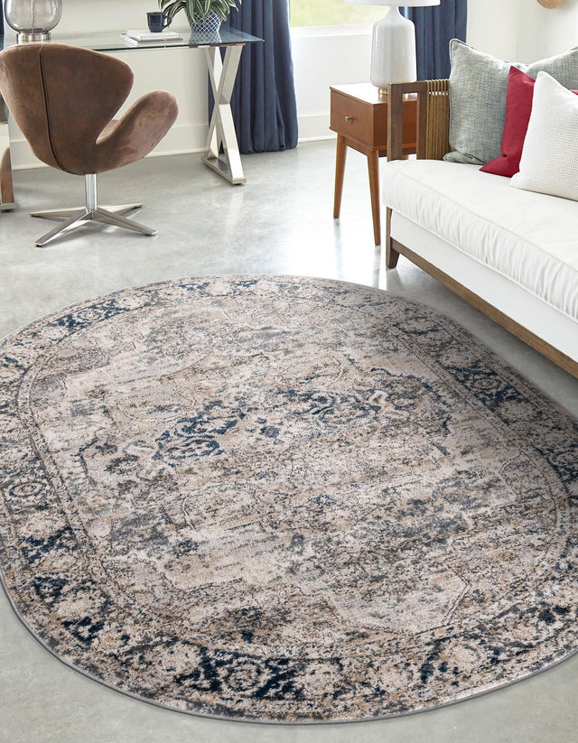 Gray 5' 3 x 8' Portland Oval Area Rug 85% Polypropylene & 15% Polyester Vintage Distressed Traditional Carpet for Home Decor for Sale at Rug Engine
