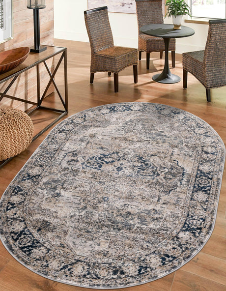 Gray 3' 1 x 5' 3 Portland Oval Area Rug 85% Polypropylene & 15% Polyester Vintage Distressed Traditional Carpet for Home Decor for Sale at Rug Engine