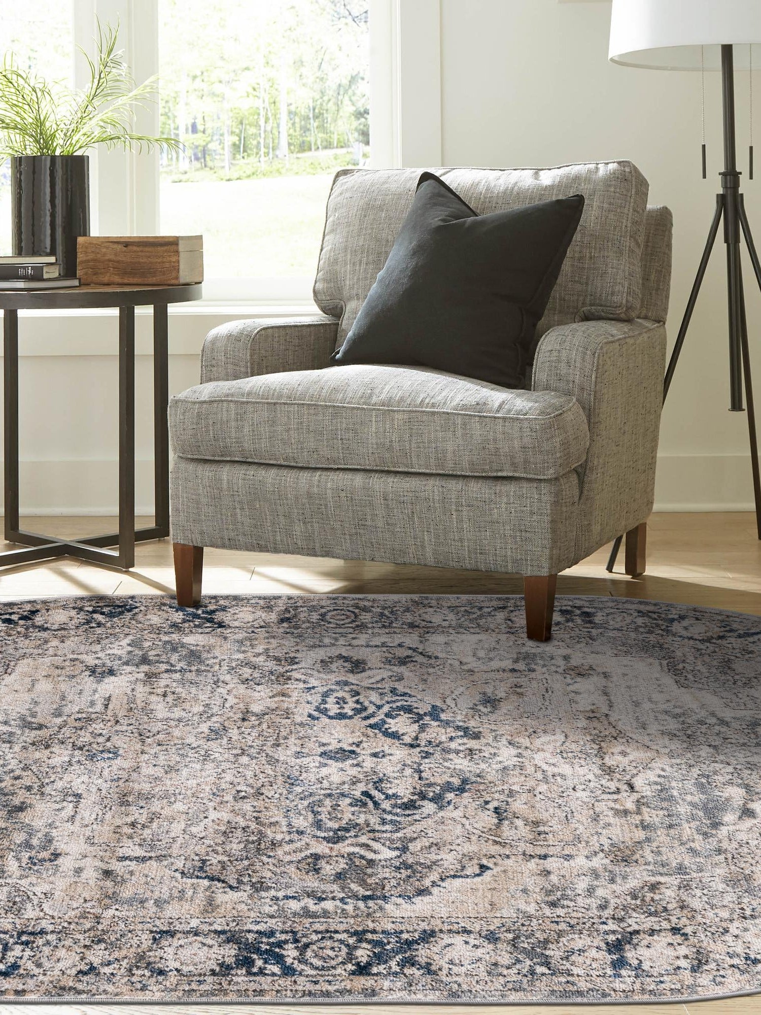 Gray 7' 10 x 10' Portland Oval Area Rug 85% Polypropylene & 15% Polyester Vintage Distressed Traditional Carpet for Home Decor for Sale at Rug Engine