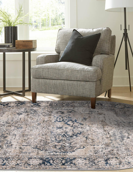 Gray 6' 1 x 9' Portland Oval Area Rug 85% Polypropylene & 15% Polyester Vintage Distressed Traditional Carpet for Home Decor for Sale at Rug Engine