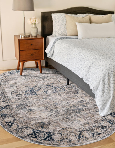 Gray 3' 1 x 5' 3 Portland Oval Area Rug 85% Polypropylene & 15% Polyester Vintage Distressed Traditional Carpet for Home Decor for Sale at Rug Engine