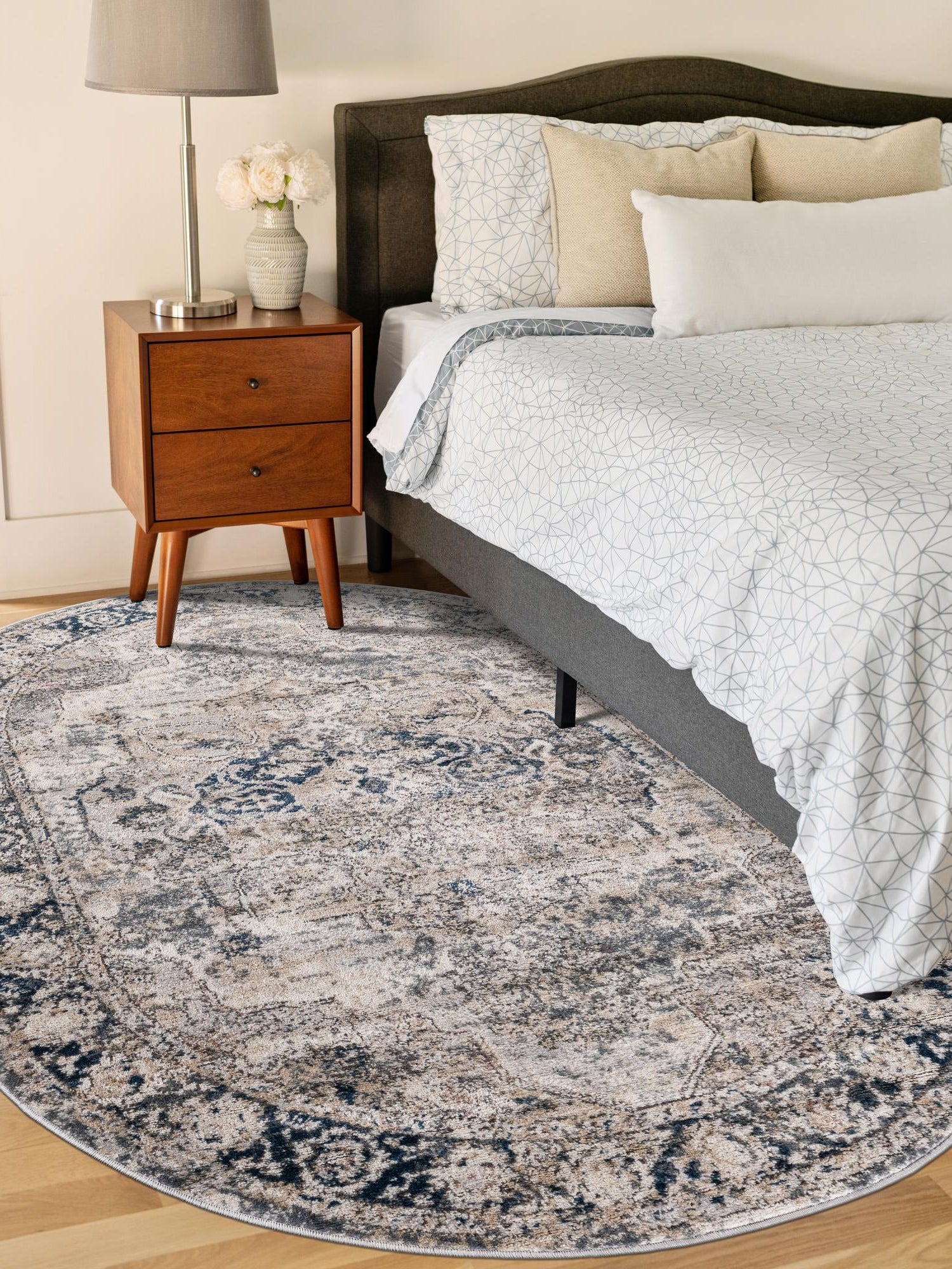Gray 7' 10 x 10' Portland Oval Area Rug 85% Polypropylene & 15% Polyester Vintage Distressed Traditional Carpet for Home Decor for Sale at Rug Engine