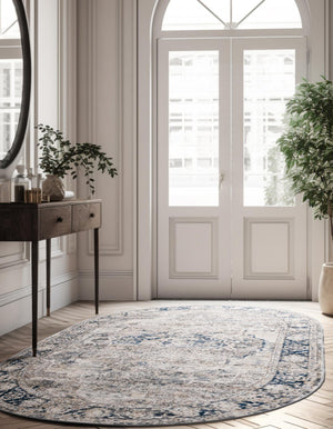 Gray 5' 3 x 8' Portland Oval Area Rug 85% Polypropylene & 15% Polyester Vintage Distressed Traditional Carpet for Home Decor for Sale at Rug Engine