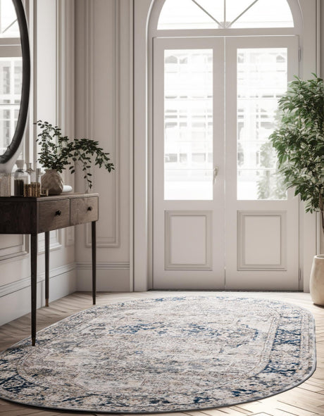 Gray 4' 1 x 6' 1 Portland Oval Area Rug 85% Polypropylene & 15% Polyester Vintage Distressed Traditional Carpet for Home Decor for Sale at Rug Engine