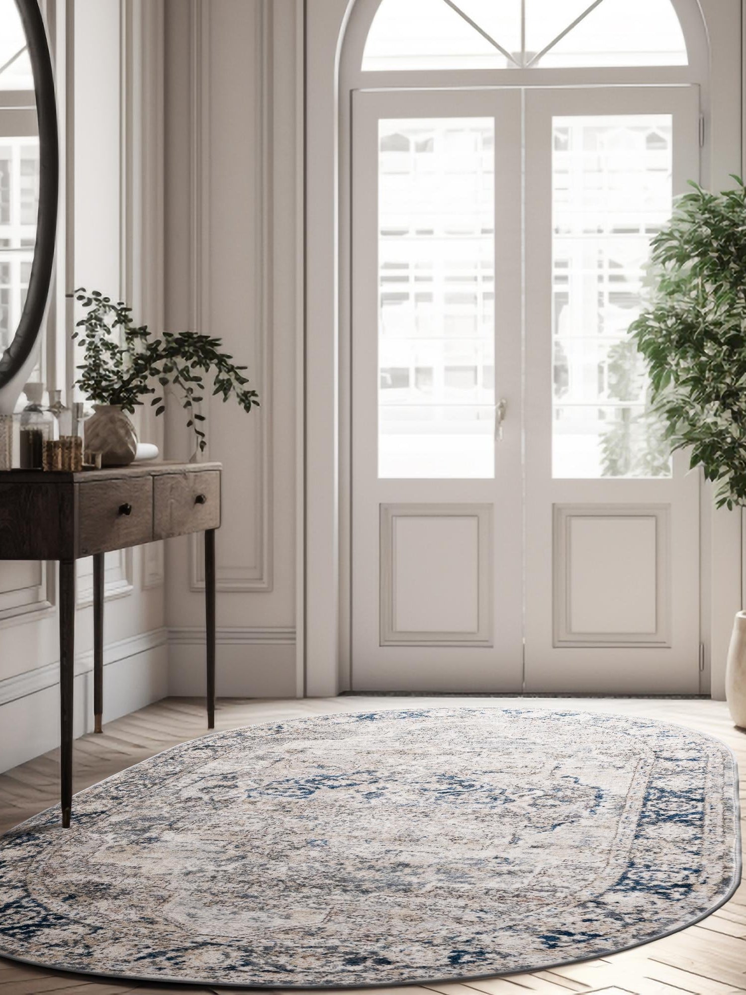 Gray 6' 1 x 9' Portland Oval Area Rug 85% Polypropylene & 15% Polyester Vintage Distressed Traditional Carpet for Home Decor for Sale at Rug Engine
