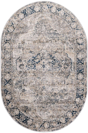 Gray 4' 1 x 6' 1 Portland Oval Area Rug 85% Polypropylene & 15% Polyester Vintage Distressed Traditional Carpet for Home Decor for Sale at Rug Engine