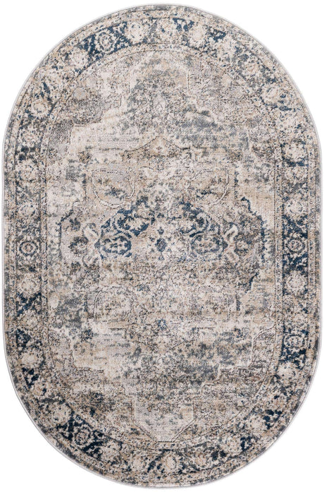 Gray 4' 1 x 6' 1 Portland Oval Area Rug 85% Polypropylene & 15% Polyester Vintage Distressed Traditional Carpet for Home Decor for Sale at Rug Engine