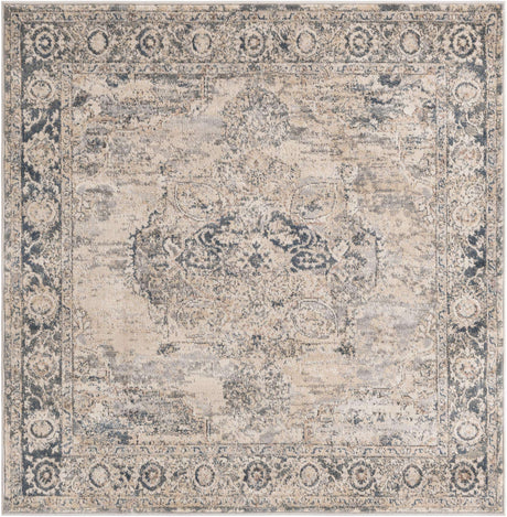 Gray 5' 3 x 5' 3 Portland Square Area Rug 85% Polypropylene & 15% Polyester Vintage Distressed Traditional Carpet for Home Decor for Sale at Rug Engine