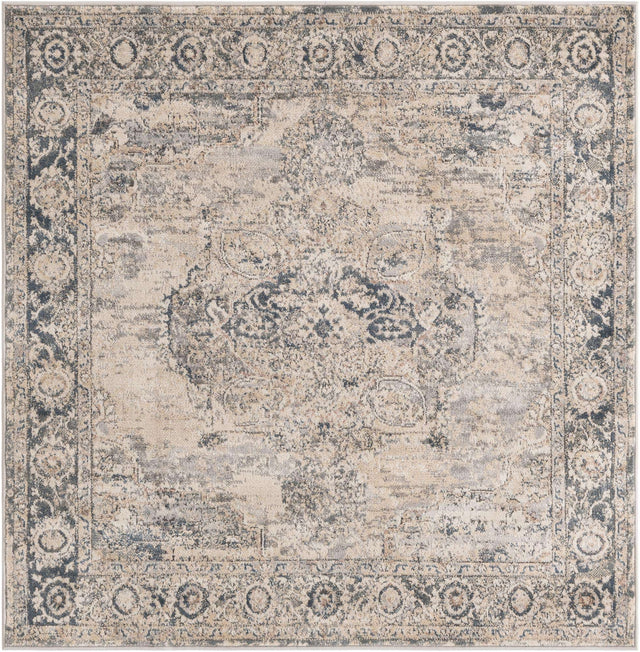Gray 5' 3 x 5' 3 Portland Square Area Rug 85% Polypropylene & 15% Polyester Vintage Distressed Traditional Carpet for Home Decor for Sale at Rug Engine