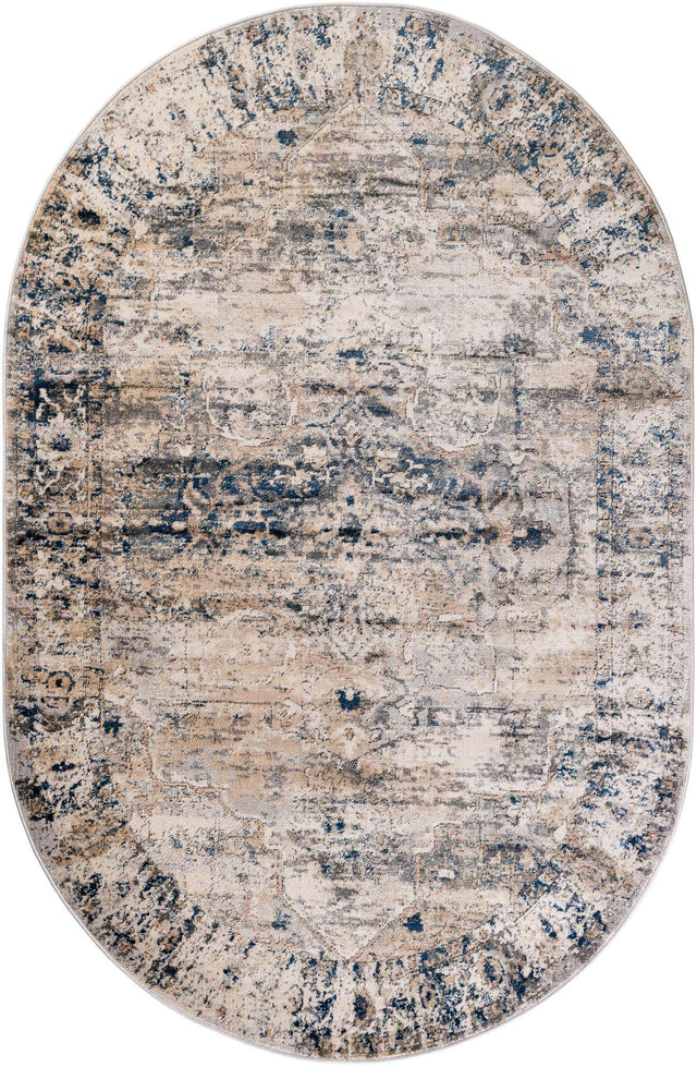 Gray 6' 1 x 9' Portland Oval Area Rug 85% Polypropylene & 15% Polyester Vintage Distressed Traditional Carpet for Home Decor for Sale at Rug Engine