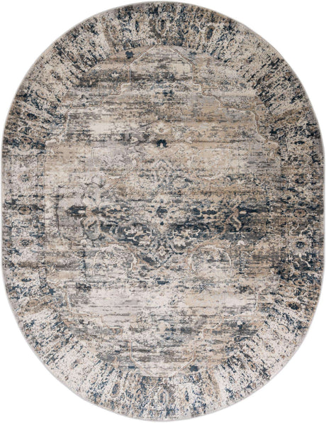 Gray 7' 10 x 10' Portland Oval Area Rug 85% Polypropylene & 15% Polyester Vintage Distressed Traditional Carpet for Home Decor for Sale at Rug Engine
