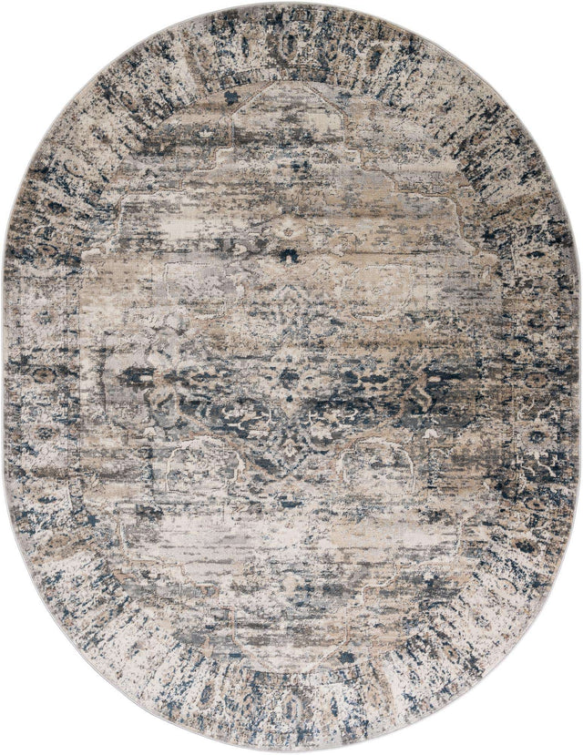 Gray 7' 10 x 10' Portland Oval Area Rug 85% Polypropylene & 15% Polyester Vintage Distressed Traditional Carpet for Home Decor for Sale at Rug Engine