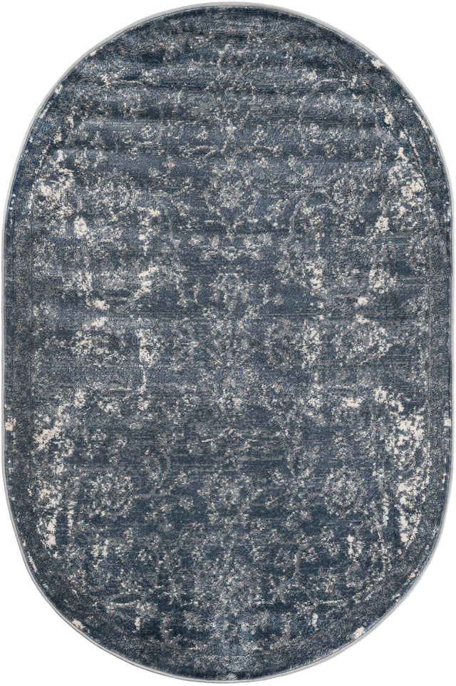 Blue 4' 1 x 6' 1 Portland Oval Area Rug 85% Polypropylene & 15% Polyester Vintage Distressed Traditional Carpet for Home Decor for Sale at Rug Engine