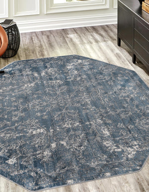 Blue 5' 3 x 5' 3 Portland Octagon Area Rug 85% Polypropylene & 15% Polyester Vintage Distressed Traditional Carpet for Home Decor for Sale at Rug Engine