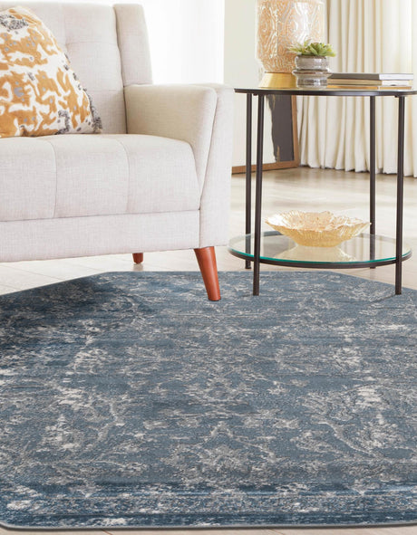 Blue 5' 3 x 5' 3 Portland Octagon Area Rug 85% Polypropylene & 15% Polyester Vintage Distressed Traditional Carpet for Home Decor for Sale at Rug Engine