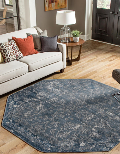 Blue 5' 3 x 5' 3 Portland Octagon Area Rug 85% Polypropylene & 15% Polyester Vintage Distressed Traditional Carpet for Home Decor for Sale at Rug Engine