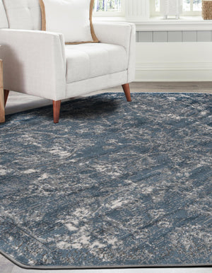 Blue 5' 3 x 5' 3 Portland Octagon Area Rug 85% Polypropylene & 15% Polyester Vintage Distressed Traditional Carpet for Home Decor for Sale at Rug Engine