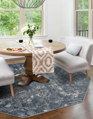 Blue 5' 3 x 5' 3 Portland Octagon Area Rug 85% Polypropylene & 15% Polyester Vintage Distressed Traditional Carpet for Home Decor for Sale at Rug Engine