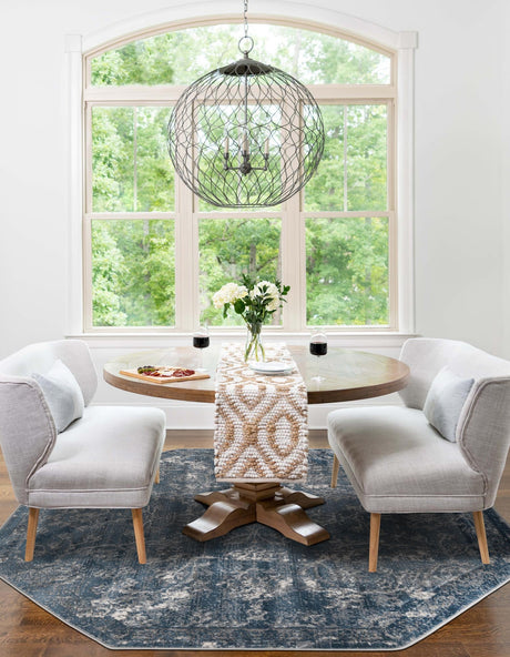 Blue 5' 3 x 5' 3 Portland Octagon Area Rug 85% Polypropylene & 15% Polyester Vintage Distressed Traditional Carpet for Home Decor for Sale at Rug Engine