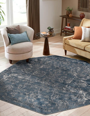 Blue 5' 3 x 5' 3 Portland Octagon Area Rug 85% Polypropylene & 15% Polyester Vintage Distressed Traditional Carpet for Home Decor for Sale at Rug Engine