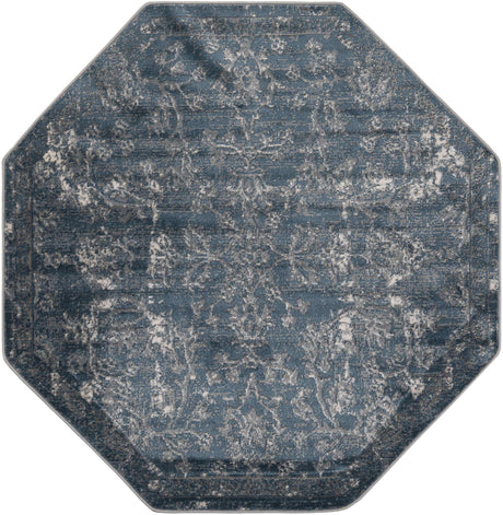 Blue 5' 3 x 5' 3 Portland Octagon Area Rug 85% Polypropylene & 15% Polyester Vintage Distressed Traditional Carpet for Home Decor for Sale at Rug Engine