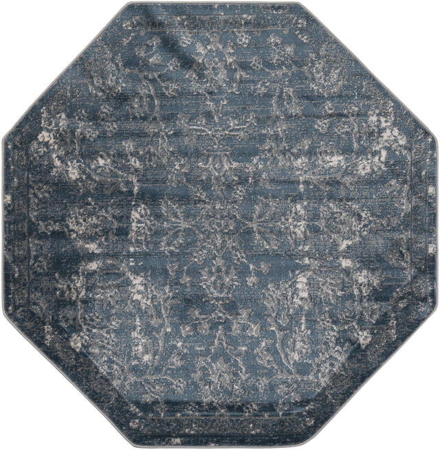Blue 5' 3 x 5' 3 Portland Octagon Area Rug 85% Polypropylene & 15% Polyester Vintage Distressed Traditional Carpet for Home Decor for Sale at Rug Engine