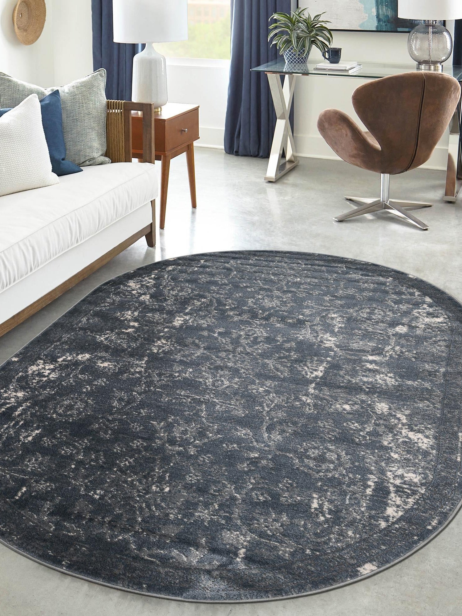 Blue 4' 1 x 6' 1 Portland Oval Area Rug 85% Polypropylene & 15% Polyester Vintage Distressed Traditional Carpet for Home Decor for Sale at Rug Engine