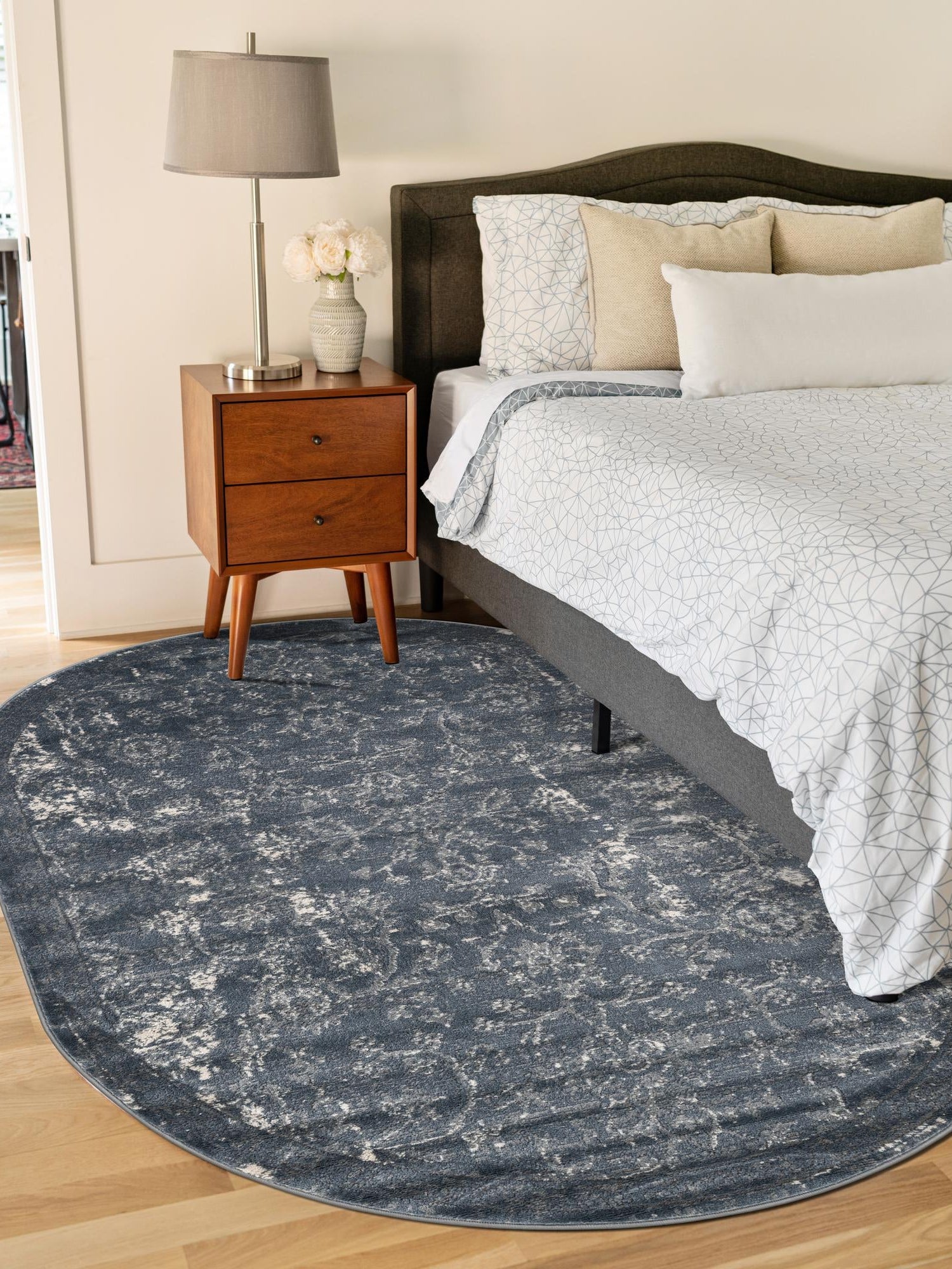 Blue 4' 1 x 6' 1 Portland Oval Area Rug 85% Polypropylene & 15% Polyester Vintage Distressed Traditional Carpet for Home Decor for Sale at Rug Engine