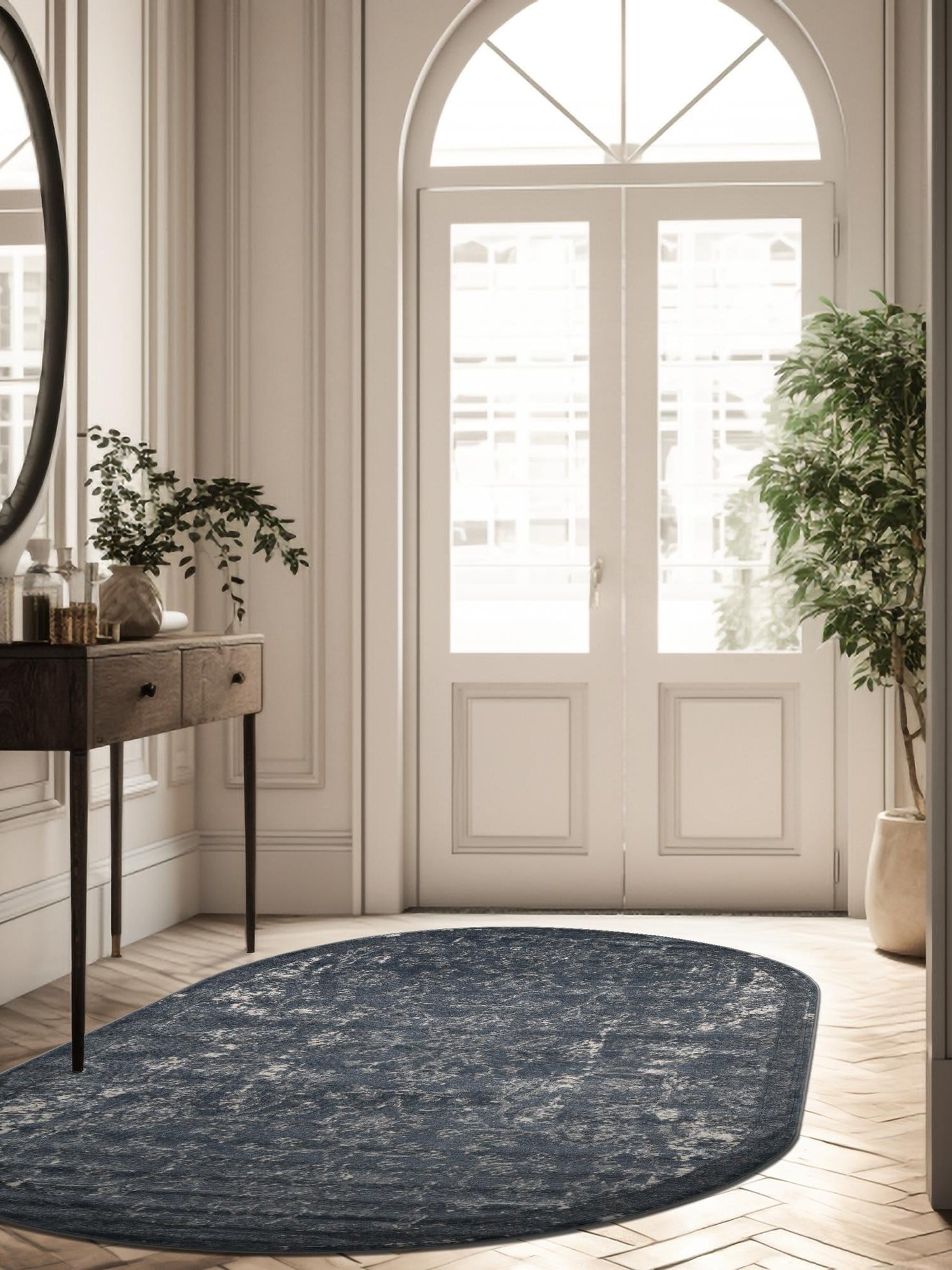 Blue 4' 1 x 6' 1 Portland Oval Area Rug 85% Polypropylene & 15% Polyester Vintage Distressed Traditional Carpet for Home Decor for Sale at Rug Engine