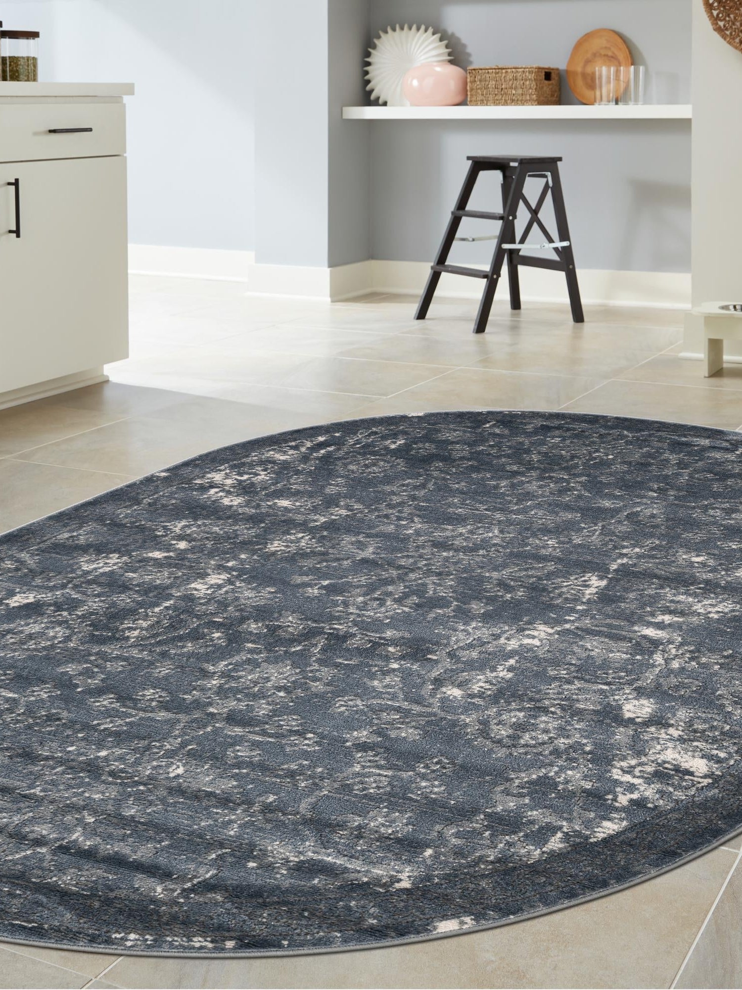 Blue 4' 1 x 6' 1 Portland Oval Area Rug 85% Polypropylene & 15% Polyester Vintage Distressed Traditional Carpet for Home Decor for Sale at Rug Engine