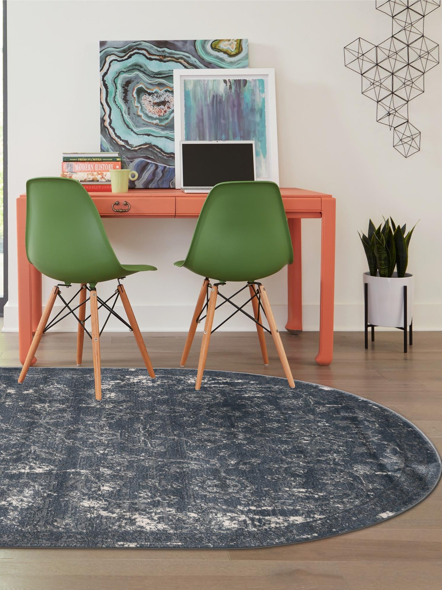 Blue 4' 1 x 6' 1 Portland Oval Area Rug 85% Polypropylene & 15% Polyester Vintage Distressed Traditional Carpet for Home Decor for Sale at Rug Engine