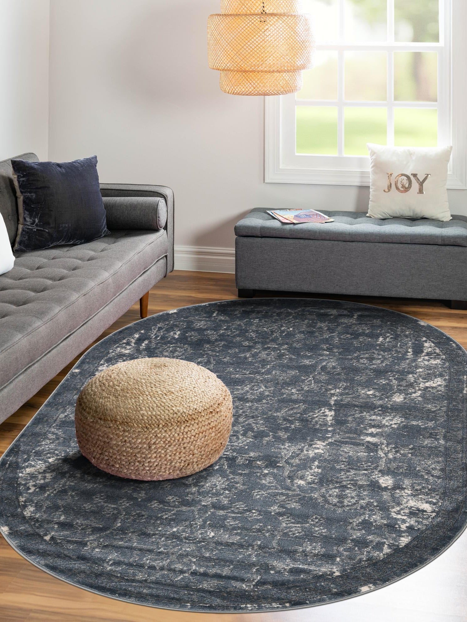 Blue 4' 1 x 6' 1 Portland Oval Area Rug 85% Polypropylene & 15% Polyester Vintage Distressed Traditional Carpet for Home Decor for Sale at Rug Engine